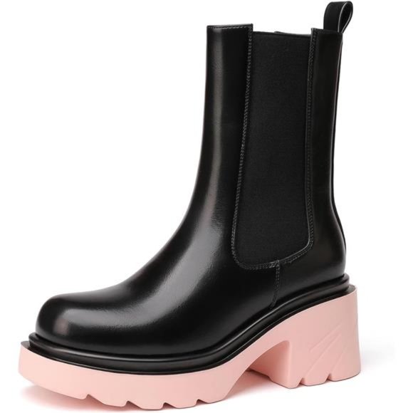 Black and Pink Platform Chelsea Boots- SUPER CUTE but I bought the wrong size! - Picture 1 of 7